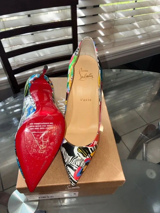 Christian Louboutin Multicolor Patent Leather Stiletto Pumps with Red Soles - Picture 3 of 7